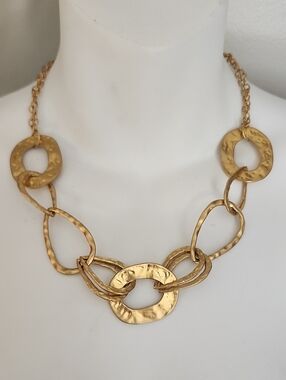 Sofia Gold Tone Hammered Link Statement Necklace